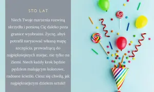 Kolorowe balony, lizaki i konfetti wystrzeliwują z tortowego kapelusza. Idealne na wierszyki dla najlepszej przyjaciółki!