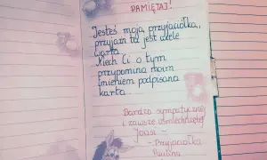 Rymowanki o przyjaźni na kartce z owieczkami. "Jesteś moja przyjaciółka, przyjaźń ta jest wiele warta.