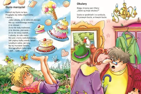 Pan Hilary szuka okularów, a wiersz "Okulary" opowiada o jego poszukiwaniach.