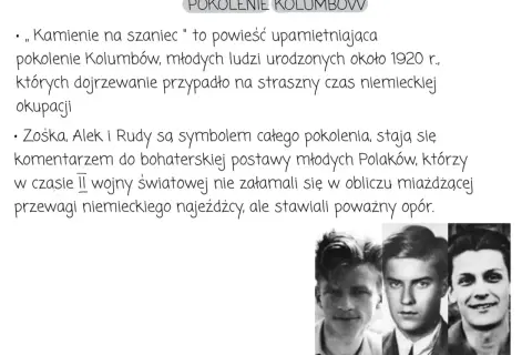 Trzech młodych Polaków, bohaterów "Kamieni na szaniec", którzy stawiali opór niemieckiemu najeźdźcy. Książkę napisał Aleksander Kamiński.