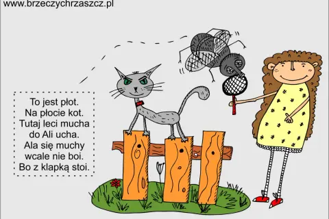 Kot na płocie, mucha leci do ucha Ali. Ala się nie boi, bo ma klapkę. Idealne krótkie wierszyki dla chłopaka!