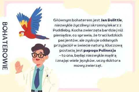 Doktor Dolittle, kochający zwierzęta bardziej niż pieniądze, dzięki papudze Polinezji uczy się mowy zwierząt, co wyjaśnia, dlaczego zaczął je leczyć.