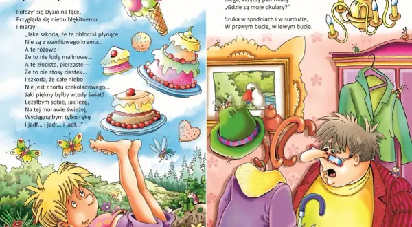 Pan Hilary szuka okularów, a wiersz "Okulary" opowiada o jego poszukiwaniach.