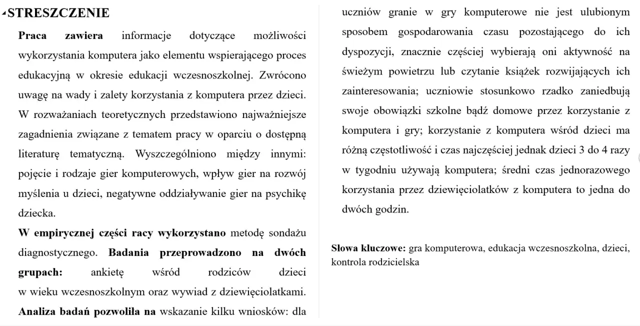 Streszczenie pracy o grach komputerowych w edukacji wczesnoszkolnej, analizujące ich wpływ na dzieci. Jak napisać recenzję książki naukowej o tym temacie?