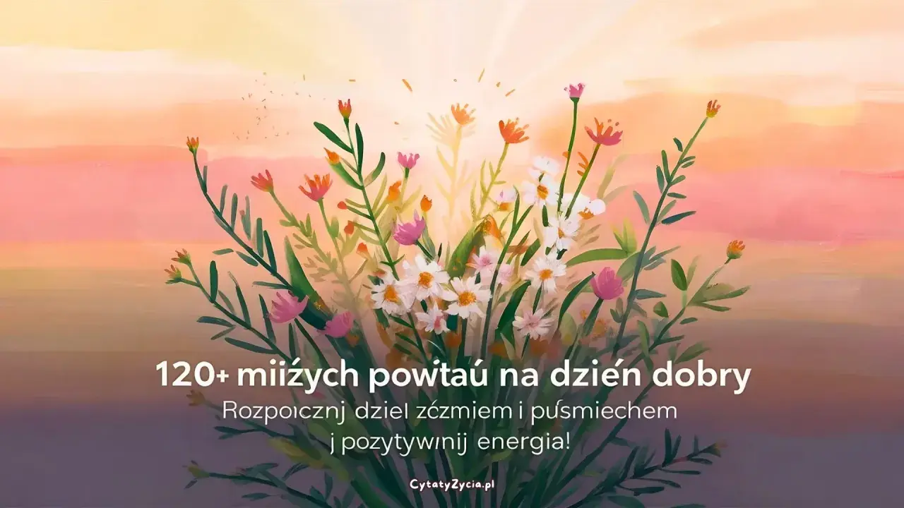 Kwiaty na tle zachodzącego słońca. Wierszyk na poprawę humoru, by zacząć dzień z uśmiechem i pozytywną energią.
