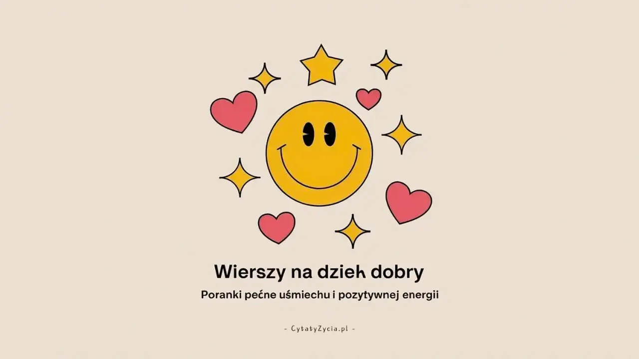 Uśmiechnięta buźka otoczona serduszkami i gwiazdkami. Wierszyki na dzień dobry dla niej, by poranki były pełne uśmiechu i pozytywnej energii.