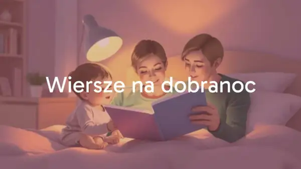 Rodzina czyta piękne wierszyki na dobranoc przy lampce.