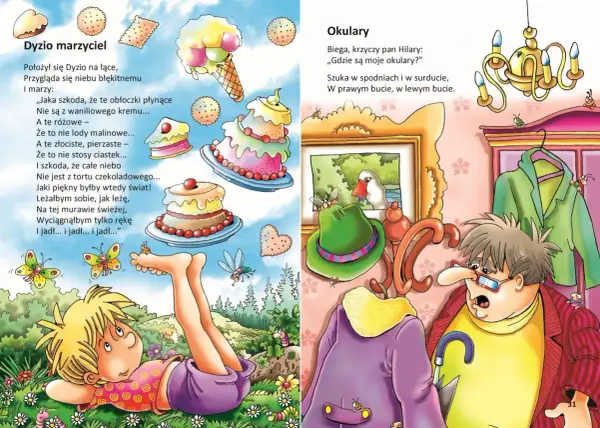 Pan Hilary szuka okularów, a wiersz "Okulary" opowiada o jego poszukiwaniach.