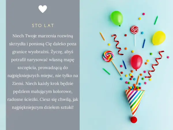 Kolorowe balony, lizaki i konfetti wystrzeliwują z tortowego kapelusza. Idealne na wierszyki dla najlepszej przyjaciółki!