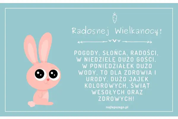Uroczy króliczek z wielkimi oczami życzy radosnych, kolorowych świąt! Wesołych, zdrowych życzeń wielkanocnych rymowanki.